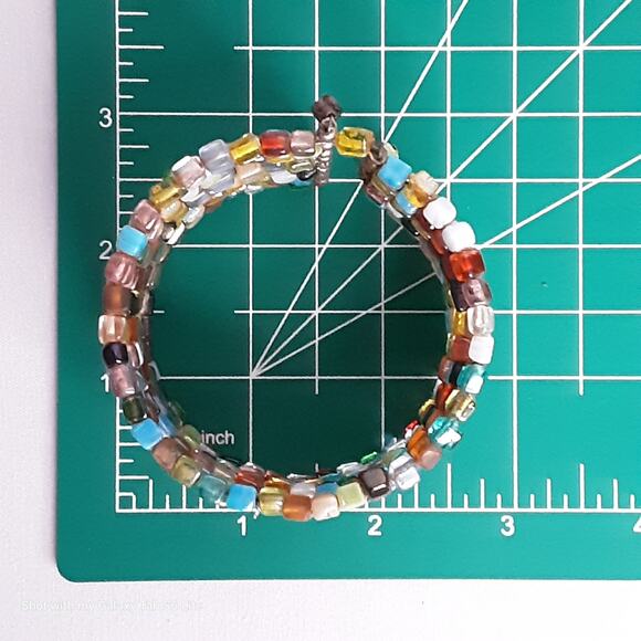 Chunky Cuff Bracelet Multicolor Glass Seed Beads - Picture 7 of 8
